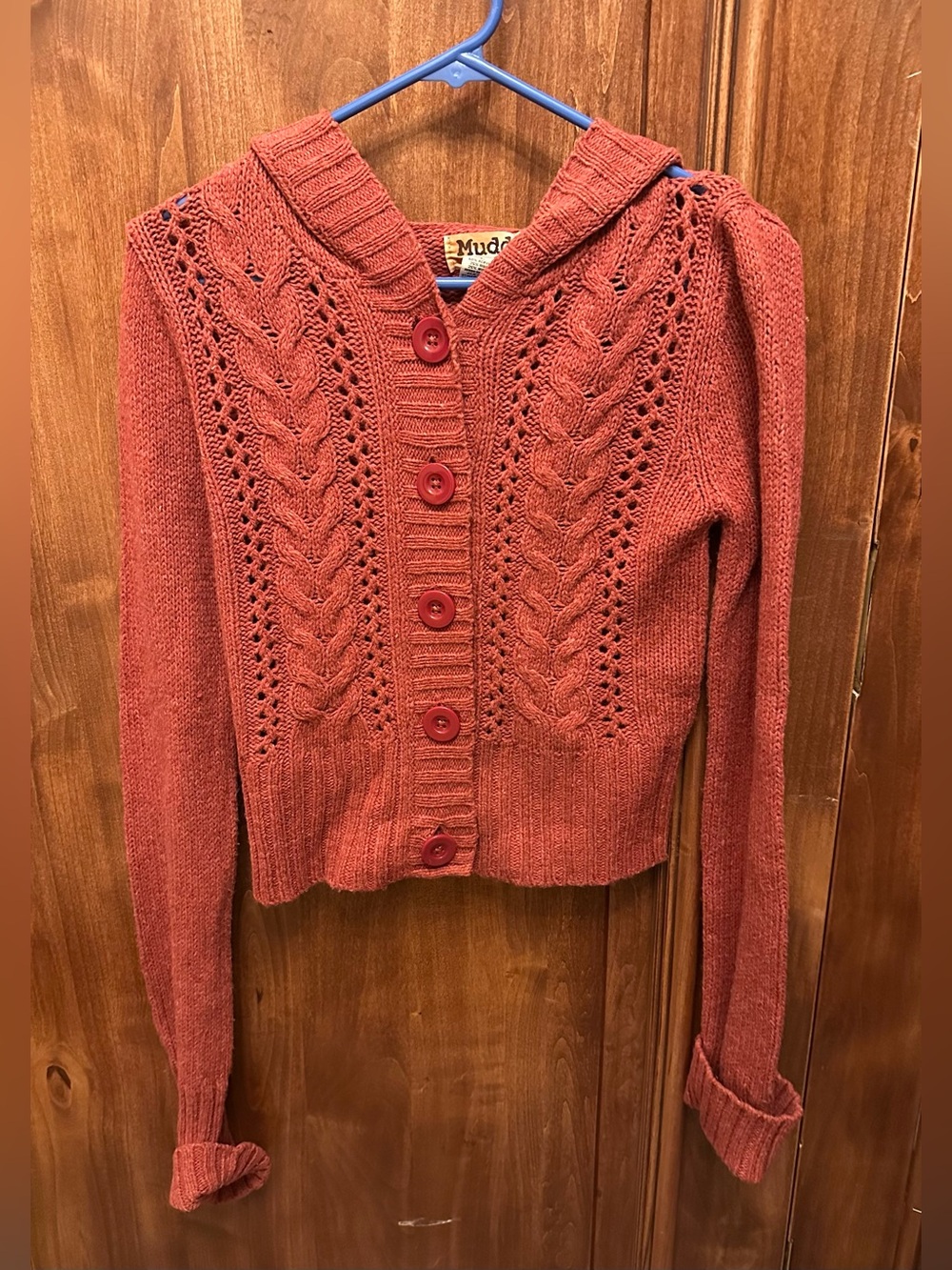Mudd Rust Cable-Knit Hooded Button Cardigan